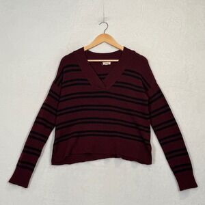 a.n.a Burgundy Striped V-Neck Sweater Small
